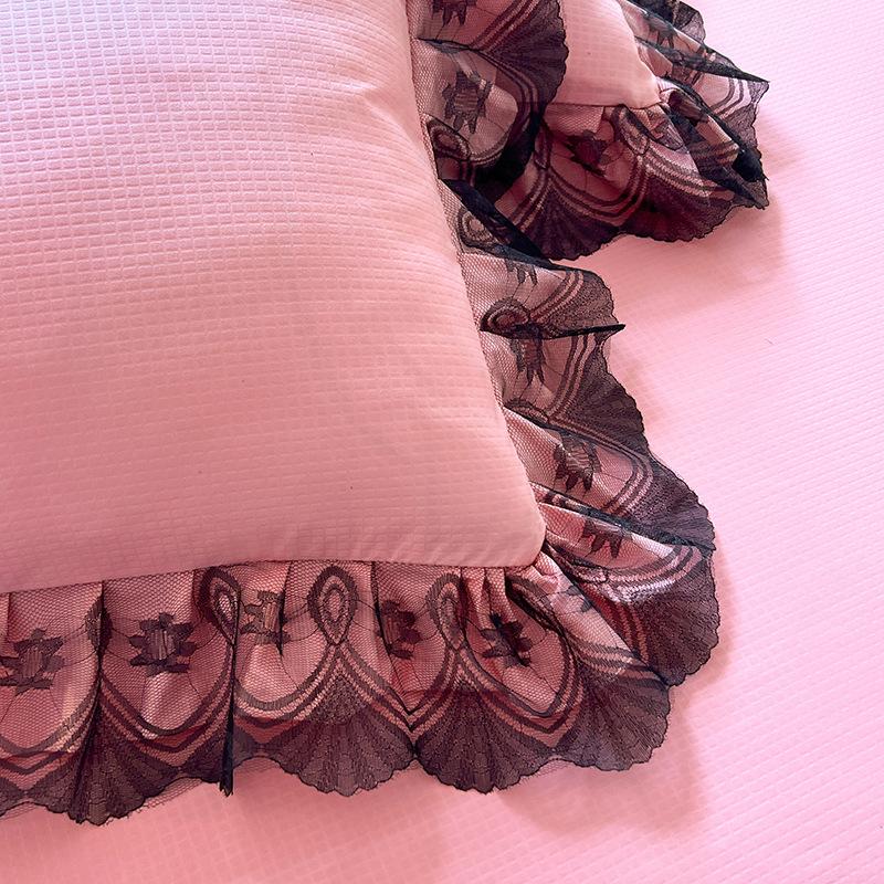 Покрывало из хлопка в стиле принцессы, однотонное, кружевное, стираное, из четырех частей, сирсакер, кружево, двойной пододеяльник