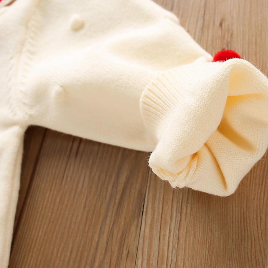 Girls' Knitted Cherry Dress – Long Sleeve Warm Sweater Dress with Ruffled Collar