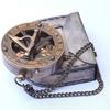 Pocket Compass Marine Sundial with Leather Case Vintage Walking Stick Gift