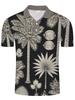 Men's Short-Sleeve Polo T-Shirt with Tropical Pattern, Casual Lapel, Loose Fit, Botanical Print, Printed Outdoor Sports Short-Sleeve Shirt, Black and