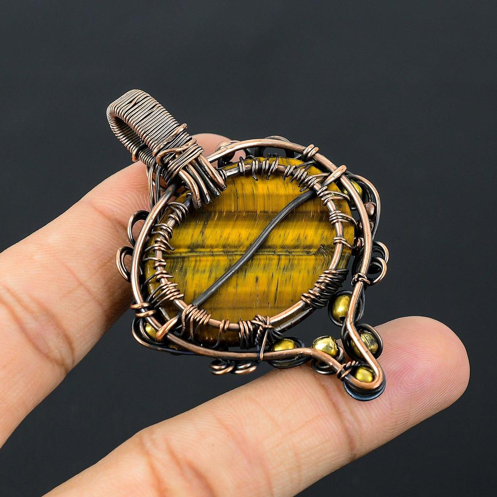 Древо жизни Тигровый глаз Драгоценный камень Чистая медная проволока Обернутая подвеска ручной работы Ювелирные изделия