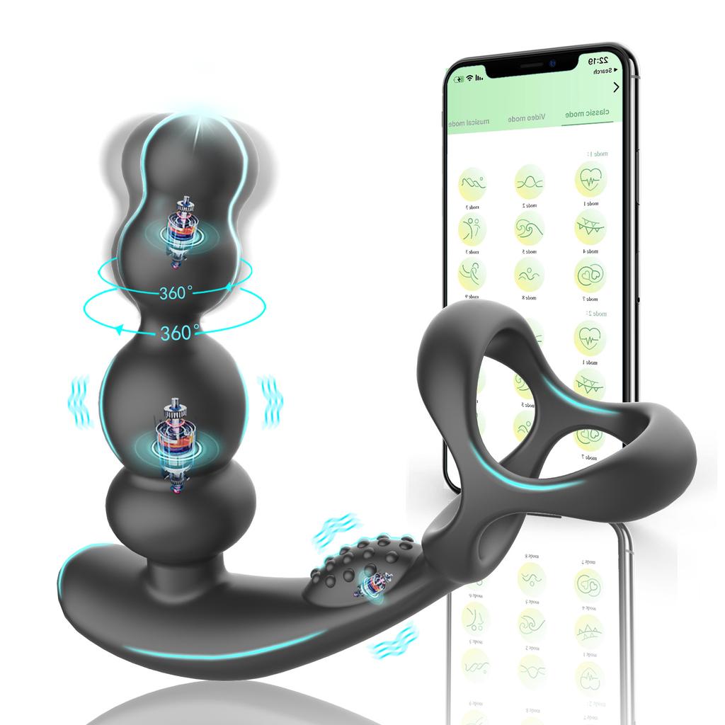 APP Remote Control Male Prostate Massager Vibrator 360°Rotate Toy Vibrator Ring Plugs Masturbator Anal Butt Sex Plug Wearable