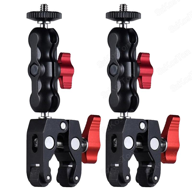 Металлический суперзажим с отверстием 1/4'' 3/8'' с двойной шаровой головкой Magic Arm Clamp для телефона, видеокамеры, монитора, светодиодной подсветки, микрофона