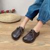 Johnature Women Flats Shoes Round Toe Lace-up Genuine Leather Casual Handmade Comfortable Solid Color Shoes