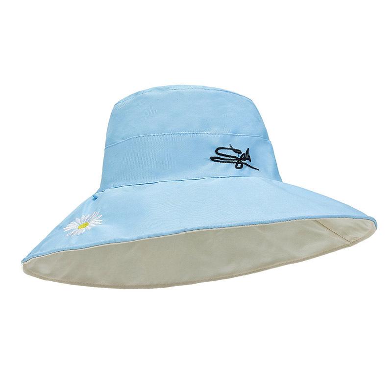 Солнцезащитный козырек с вышивкой, рыбацкая шляпа с большими полями, полиэстер, хлопок, двухсторонняя солнцезащитная ромашка, женская