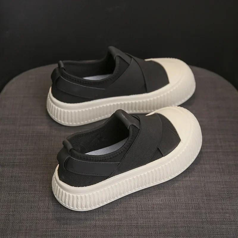 Thick Soled Round Toe Low Cut Canvas Shoes Mesh Surface Comfort Breathable Versatile Casual Board
