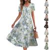 Women's Summer Casual Fashion Print Pocket Short Sleeve V-Neck Swing Dress