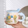 Cute Little Animal with Lid Spoon Ceramic Cup Cartoon High Value Large Capacity Water Cup Set Home Girl Mug