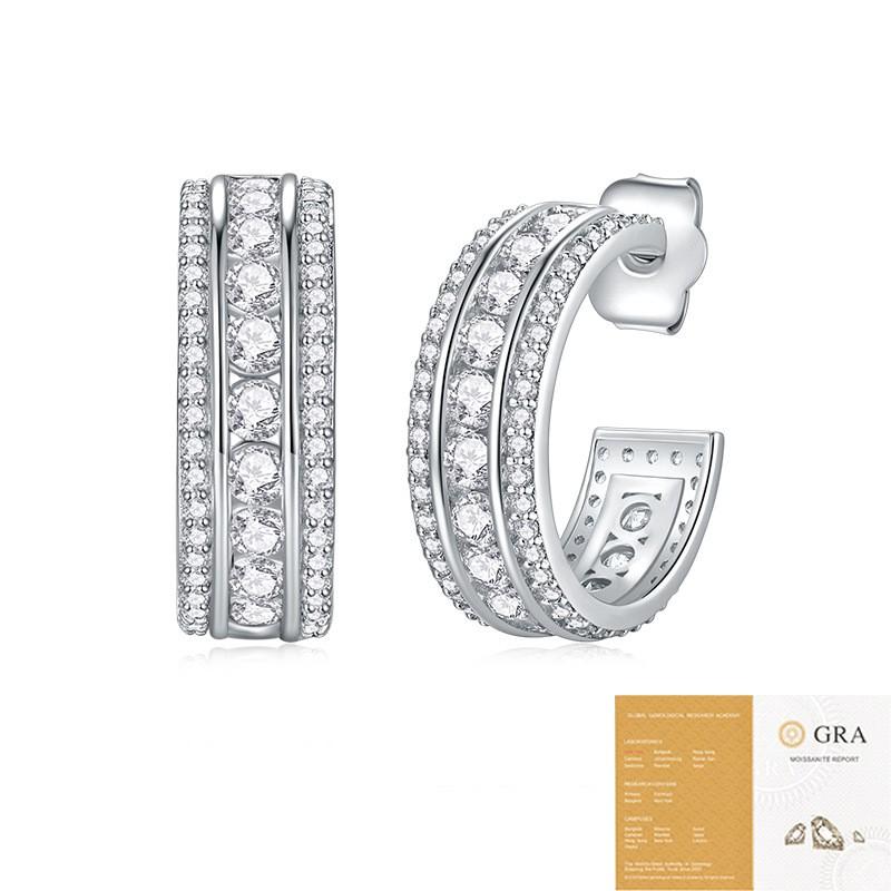 Elegant Minimalist Hoop Earrings Women Sterling Moissanite Stone Geometric Design Lightweight Fashion Jewelry