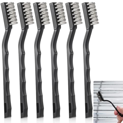 Set of 6 Wire Brushes, Cleaning Brushes, Metal Brushes, Cleaning Supplies, Rust and High-Shine Cleaning, Slotted, Stainless Steel Brushes