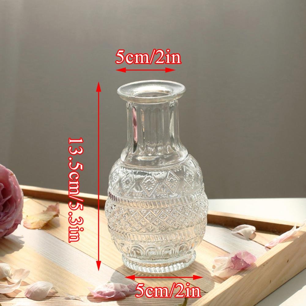 INS мини свадебная стеклянная ваза для цветов с тиснением в стиле ретро, ​​прозрачная ваза для гидропоники, настольные украшения, украшение для дома