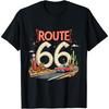 Классическая ретро футболка с изображением пустынного пейзажа Route 66 и красным винтажным автомобилем