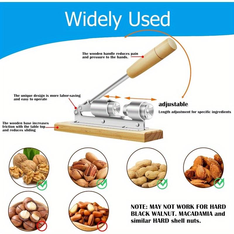 1 шт. прочная форма для орехового печенья, регулируемый орехокол для фундука, миндаля, грецкого ореха, бразильского ореха, настольный орехокол с деревянной основой и ручкой