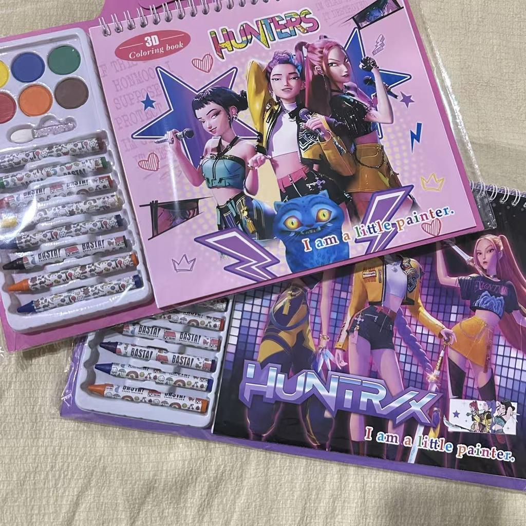 2/6pcs children's coloring book "Demon Hunter" - Kpop themed safety painting graffiti book stationery supplies
