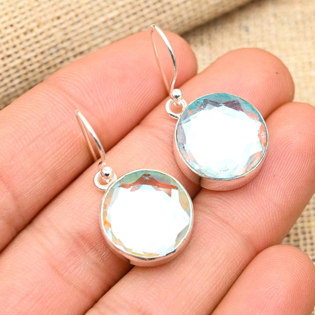 Rainbow Mystic Topaz Gemstone Handmade 925 Solid Sterling Silver Jewelry Earrings For Her