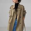Women's Khaki Trench Coat 2025: Korean Style, Double-Breasted, Slim Fit for Spring and Autumn.