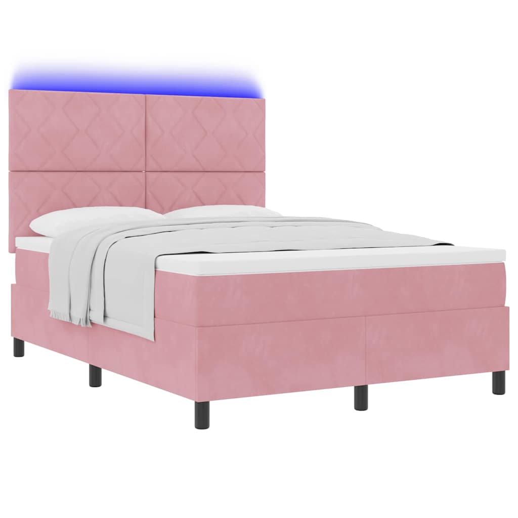 LED Boxspring Bed with Headboard Pink 160 x 200 cm Velvet