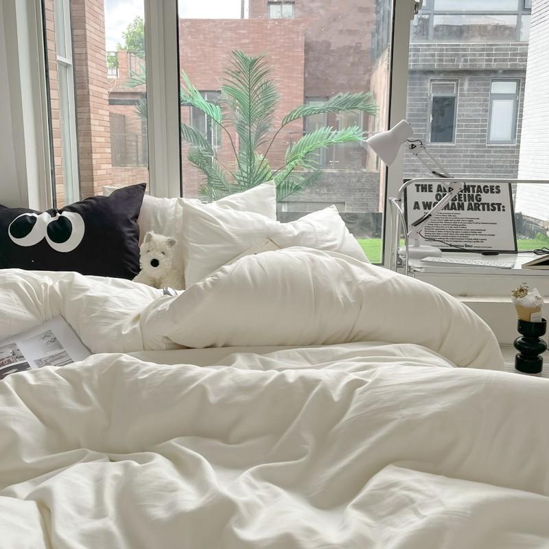 Однотонный Комплект Пододеяльника из Мягкой Микрофибры с Эффектом Стирки 4 Предмета на Двуспальную/Полуторную/Королевскую Кровать с Застежкой-Молнией 1 Пододеяльник 1 Простыня 2 Наволочки