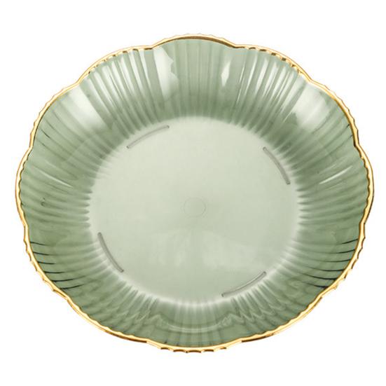 Прозрачная фруктовая тарелка с золотым краем, штабелируемая тарелка для закусок, небьющаяся круглая тарелка для салата, десерта, обеденная