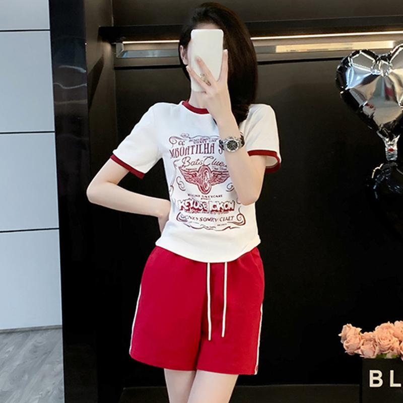 Академический стиль Повседневные спортивные костюмы для женщин летние корейские модные свободные футболки с короткими рукавами и шорты y2k Беговой комплект из двух предметов для молодой девушки