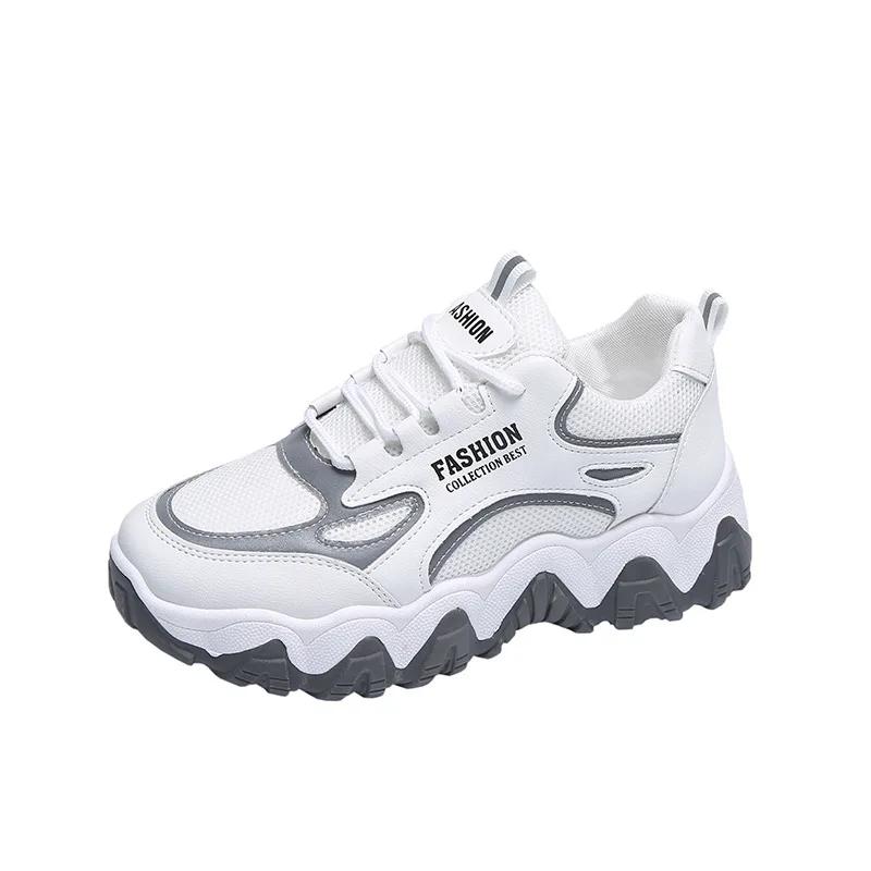 Женские кроссовки на толстой подошве, корейская мода, новые женские черные и белые кроссовки на толстой подошве для бега, повседневная обувь Womansy45