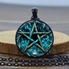 Колдовство пентаграмма стеклянный кабошон кулон ожерелье с викканской звездой женское ожерелье с викканским ювелирным изделием