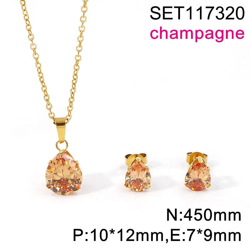 European and American Set Necklace Color Water Drop Zircon Small Fresh Collarbone Women Titanium Steel Zircon Set