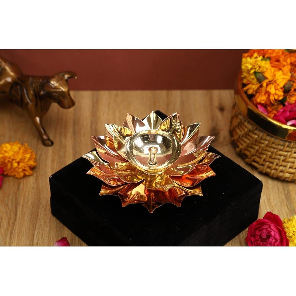 Copper Metal Brass Lotus Diya for Puja Home Decoration Item Gift Kamal Akhand Diyas Deepak Oil Lamp Pooja