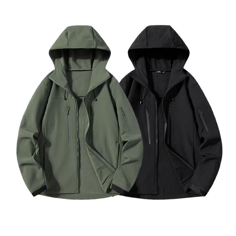Cozy Up Soft Shell Jacket Plus Velvet Solid Color Warm Long Sleeve Jacket with Hood Sports Men's Lightweight Rain Jacket Outdoor Softshell