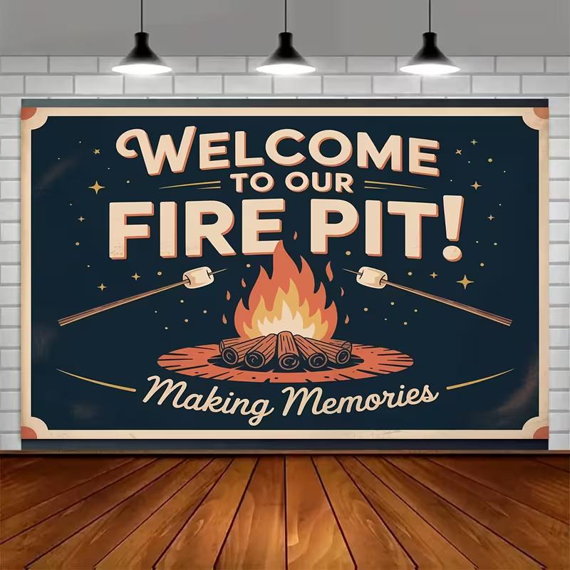2D Flat Printing Vintage Campfire Backdrop for S'mores Night and Family Gathering Photoshoot