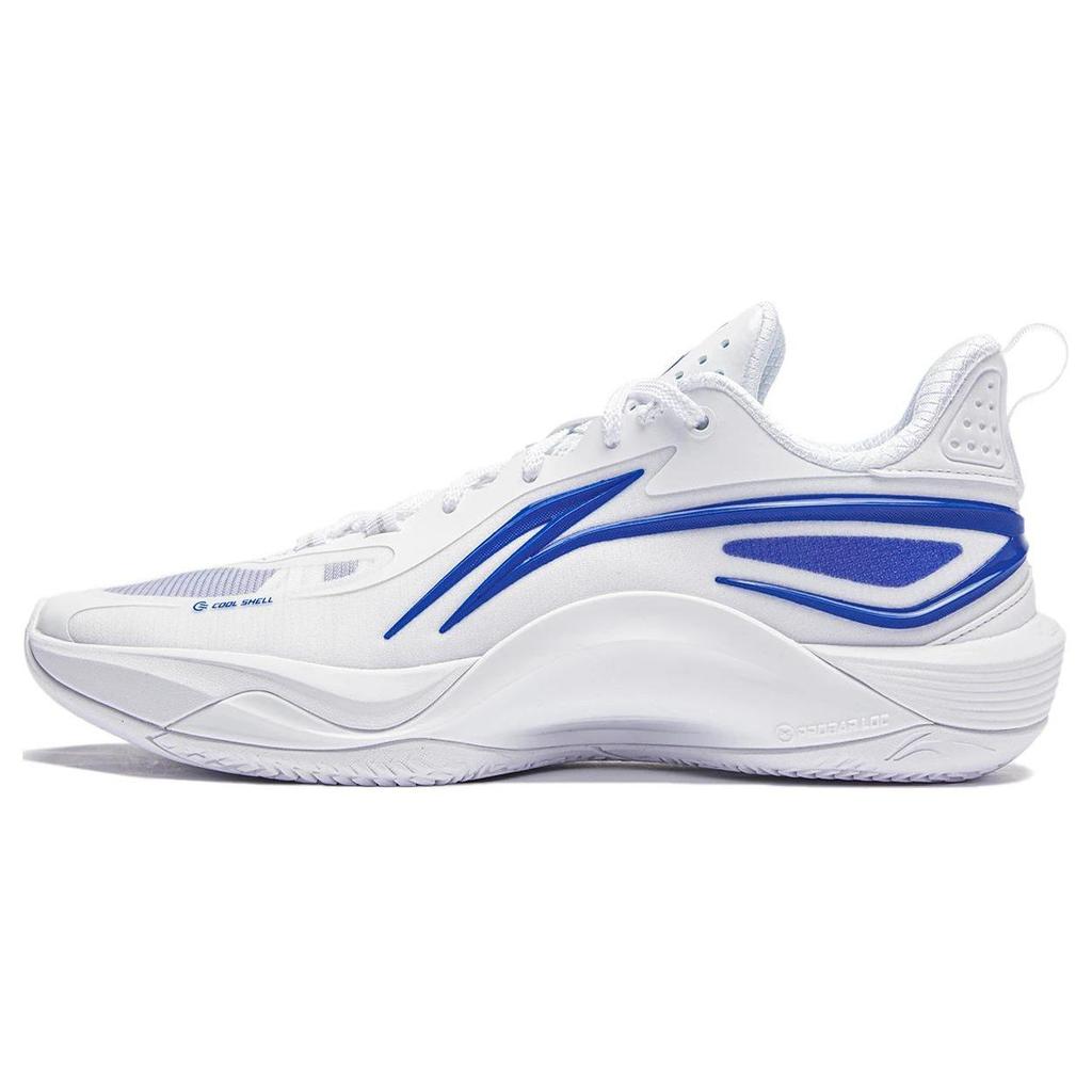 Li Ning Удобная амортизация Нескользящие Износостойкие Дышащие Низкие Баскетбольные Кроссовки Мужские Белые Синие ABPU007-2