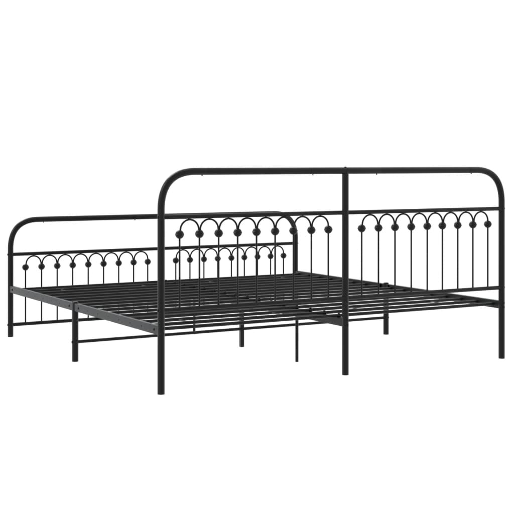 Metal Bed Frame with Headboard and Footboard Black 193 x 203 cm