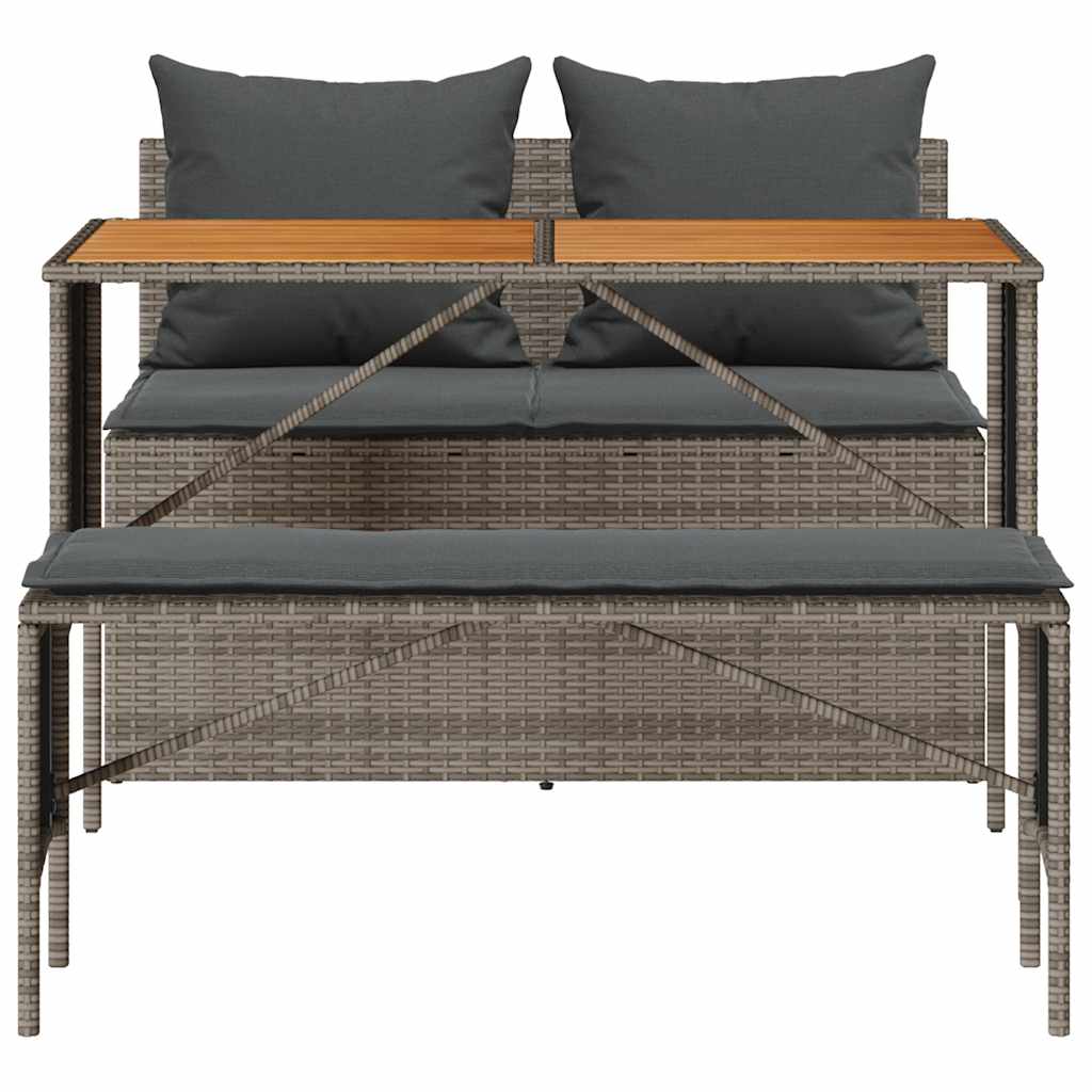 3 Piece Outdoor Dining Set with Cushions Grey Poly Rattan