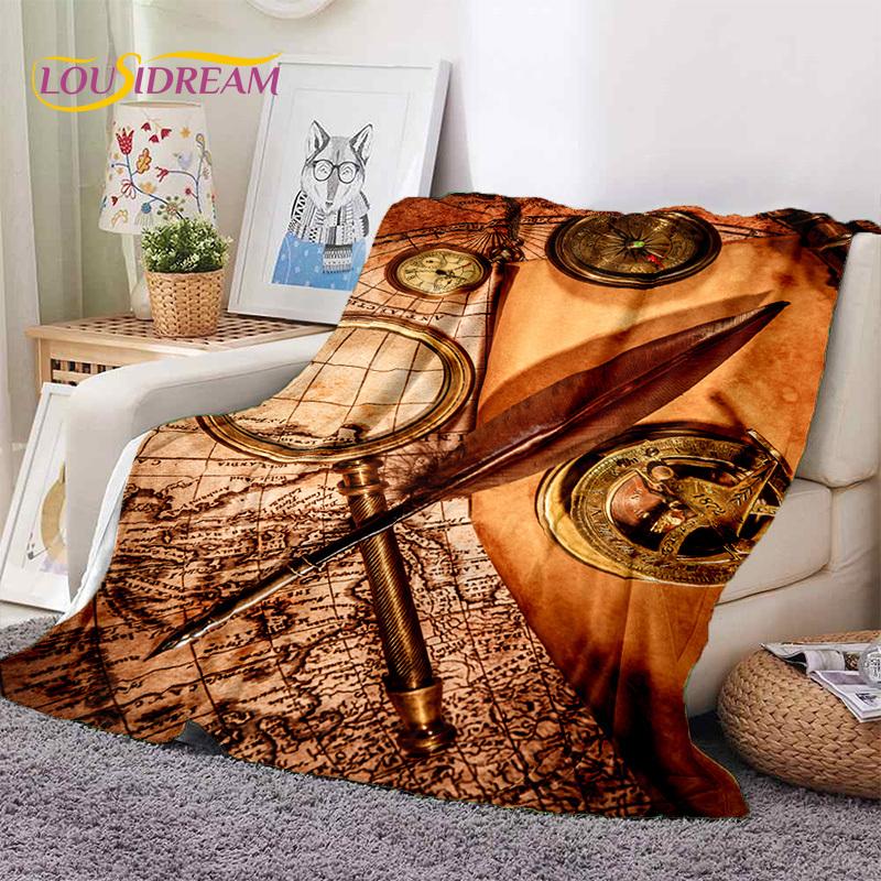 3D Ancient Nautical Chart World Map Compass Soft Flannel Blankets,Throw Blanket Comfortable Blanket for Picnic Beds Sofa Bedroom
