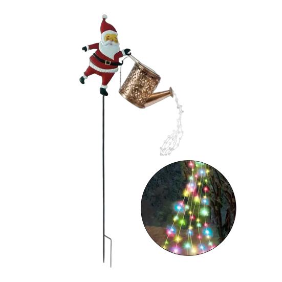 Christmas Santa Solar Kettle Lights Garden Lawn Decorative Lights Waterproof Watering Can String Light Metal Santa Claus Ground Lamp
