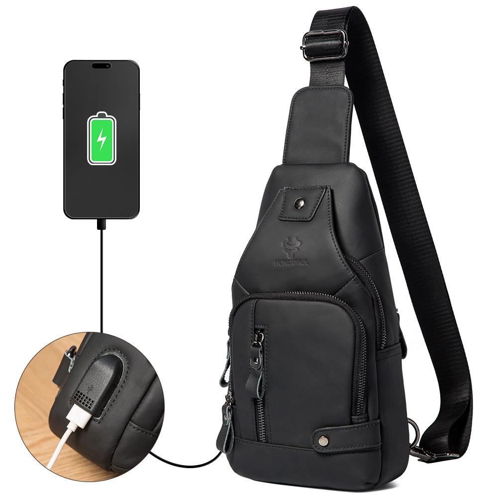 Кожаная нагрудная сумка, вместительная многофункциональная сумка-мессенджер с USB-разъемом