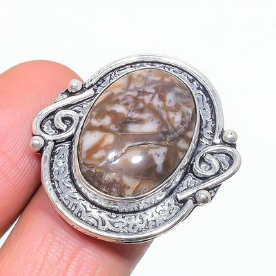 Ювелирное кольцо из серебра 925 пробы с натуральным драгоценным камнем Пикассо Джаспер, размер 7 m3e51