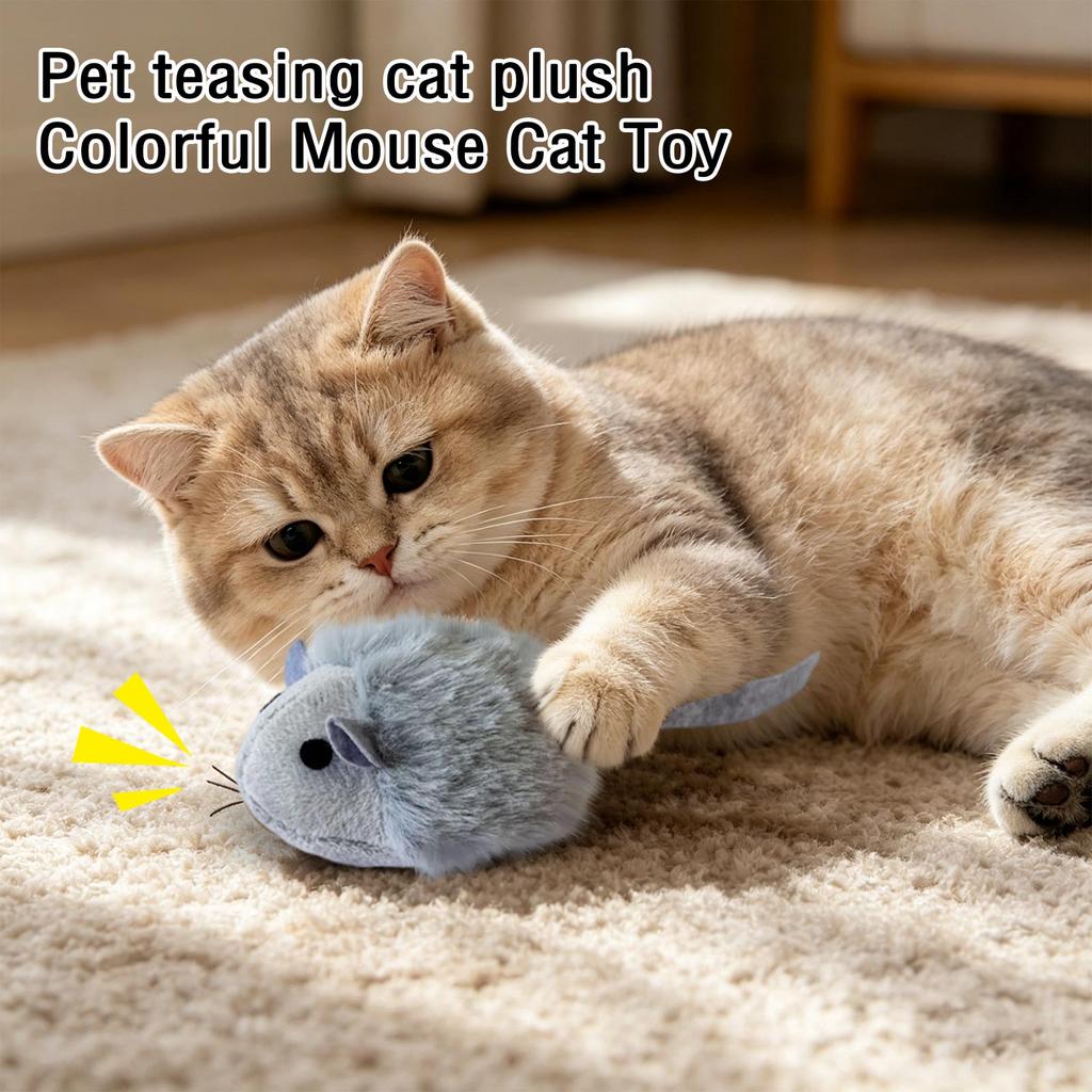 Plush Cat Toy Mouse Interactive Soft Stuffed Small Pet Toy with Sound for Cat Chewing and Playing Indoor Entertainment