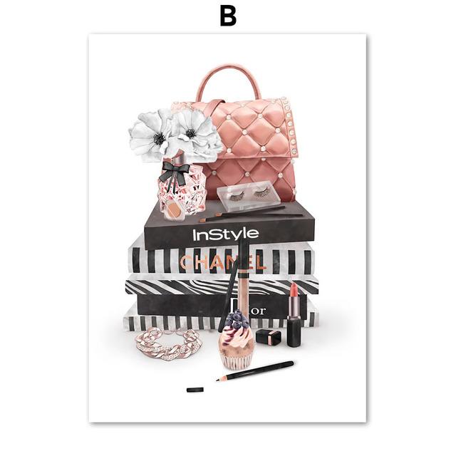Модная девушка Париж Духи Каблуки Губная помада Макияж Искусство Холст Картина Плакаты на скандинавскую тему и принты Настенные картины Декор в гостиную без рамки