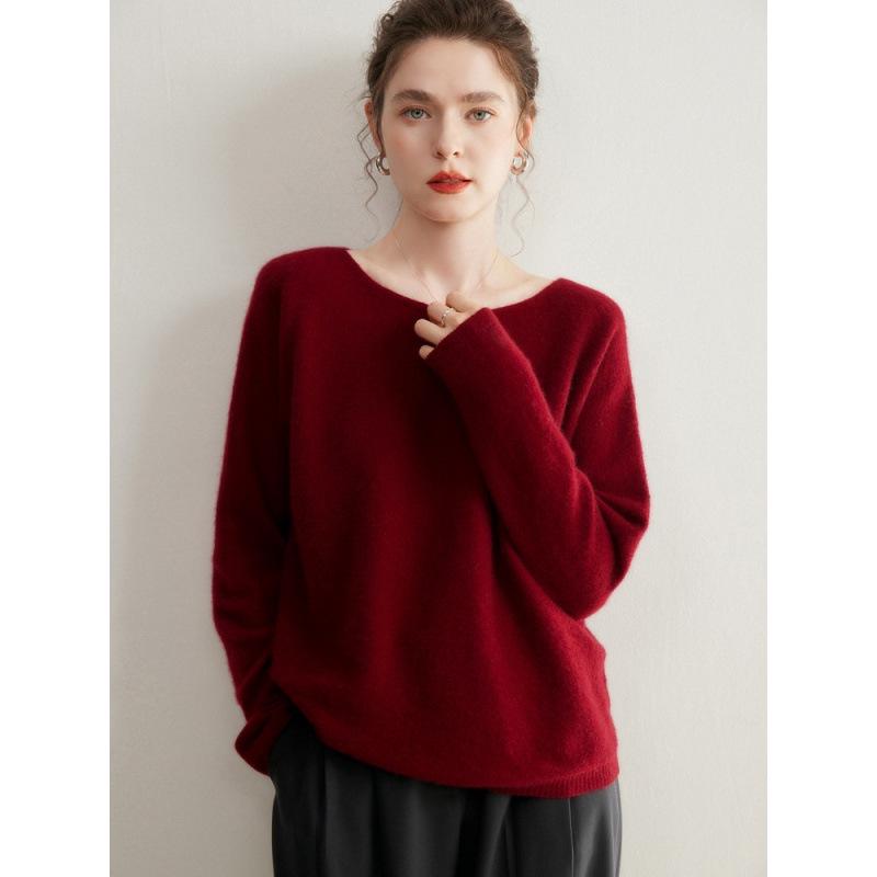Women's Seamless Cashmere Loose Knit Sweater - Round Neck Pullover, Versatile Thin Wool Top
