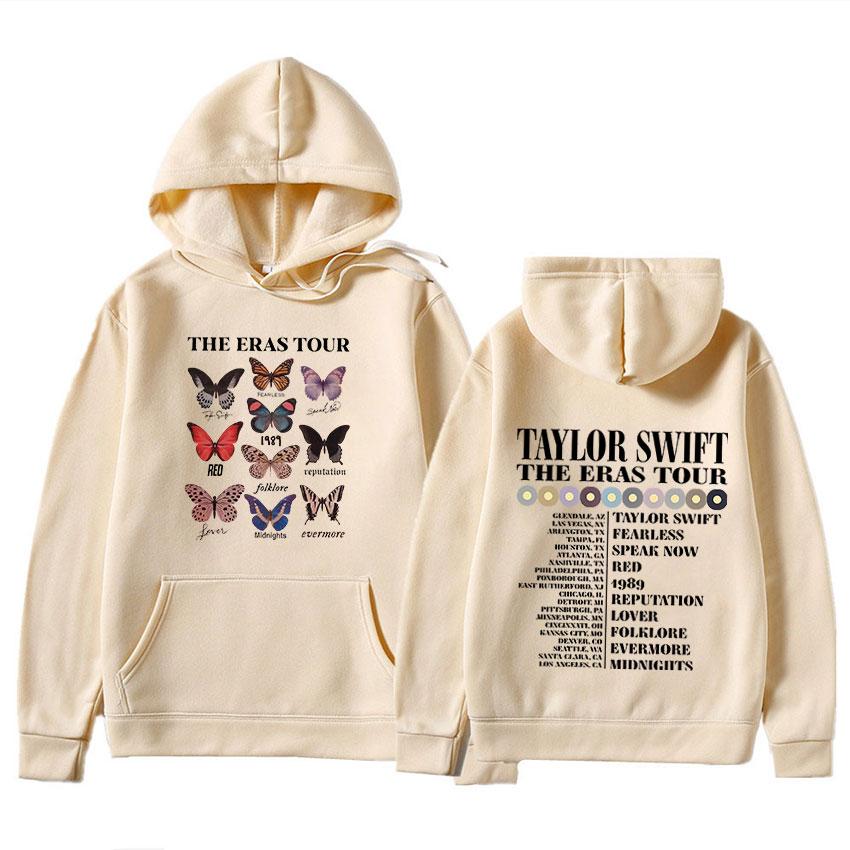 2023 Ретро Taylor The Eras Tour Толстовка с принтом бабочки Хип-хоп Уличная толстовка с капюшоном унисекс Женская модная толстовка с капюшоном для унисекс
