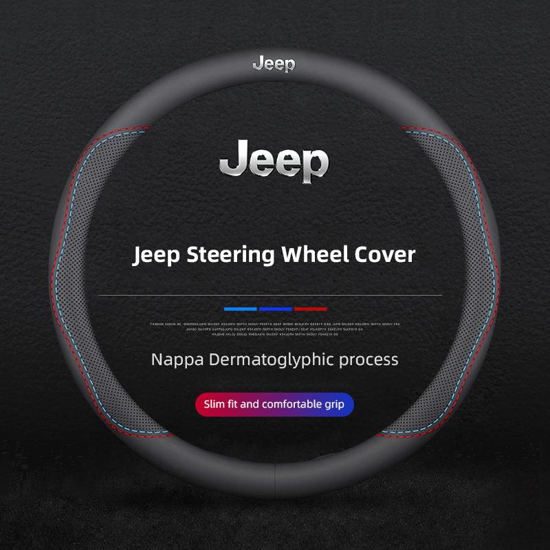 Sticker Car Steering Wheel Cover Carbon Fiber Leather Anti Slip Accessories For Jeep Wrangler JK Gladiator Renegade Cherokee ALM1