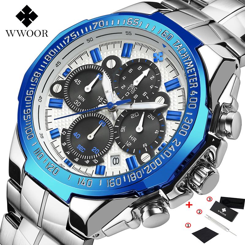 Top Brand Luxury Sport Watch For Men Quartz Chronograph Date Luminous Full Steel Wrist Watch