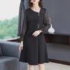 [Clearance] Elegant Spring Dress with Slim Waist, Beaded Polka Dot Long Sleeves - Plus Size