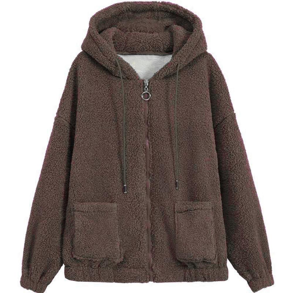 Женская флисовая толстовка с плюшевым мишкой, женская повседневная мешковатая куртка на молнии с капюшоном, пальто