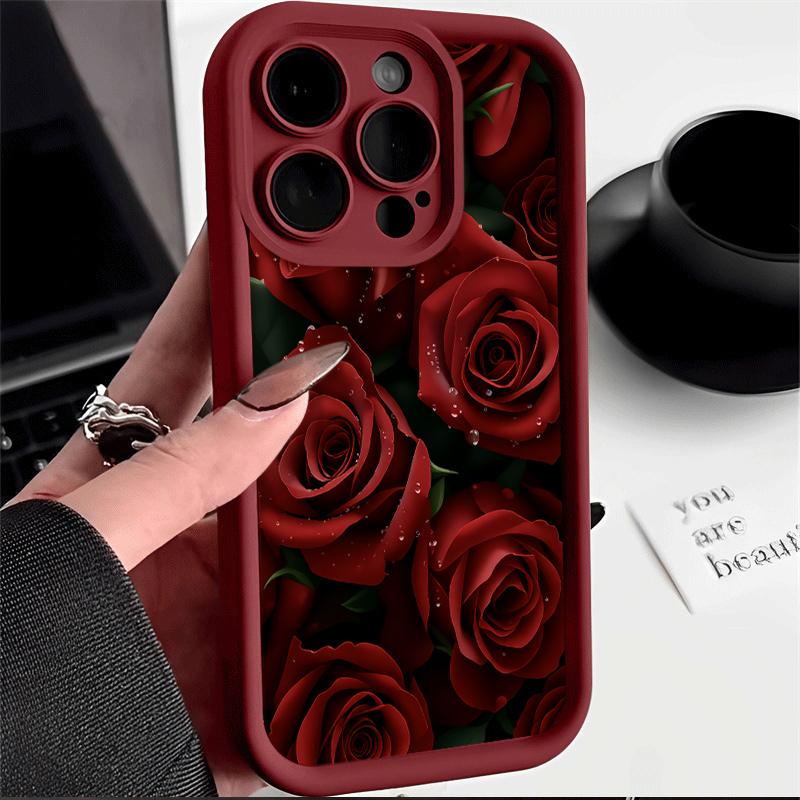 Романтичный красный чехол-роза для iPhone 17 16 15 14 13 12 11 Pro Max Для iPhone 16 15 14 7 8 Plus XS XR X Силиконовый бампер