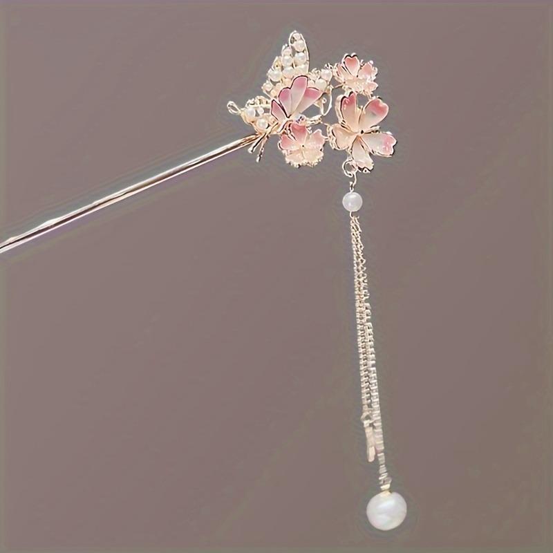 1pc Classic Chinese Style Hair Accessories Butterfly Flower Handmade Hair Clip for Women Daily Holiday Wear Girl Elegant Hairpin