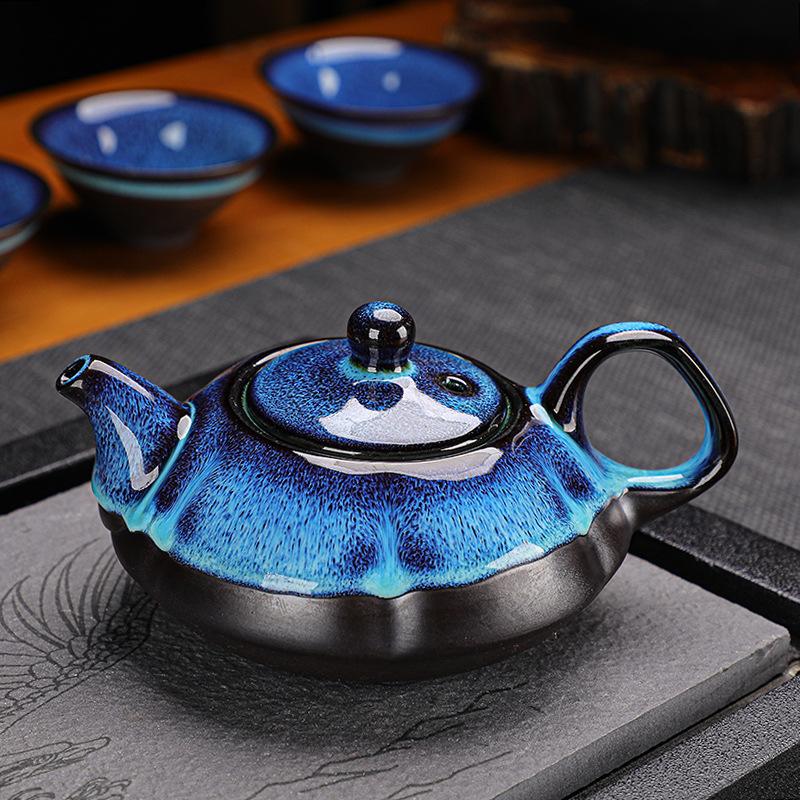 Чайный сервиз China-Chic Kiln Change Jun Kiln Build, один горшок, четыре чашки, Tianmu Glaze, бамбуковая шляпа, чашка, чайник, чайная чашка, деловой подарок