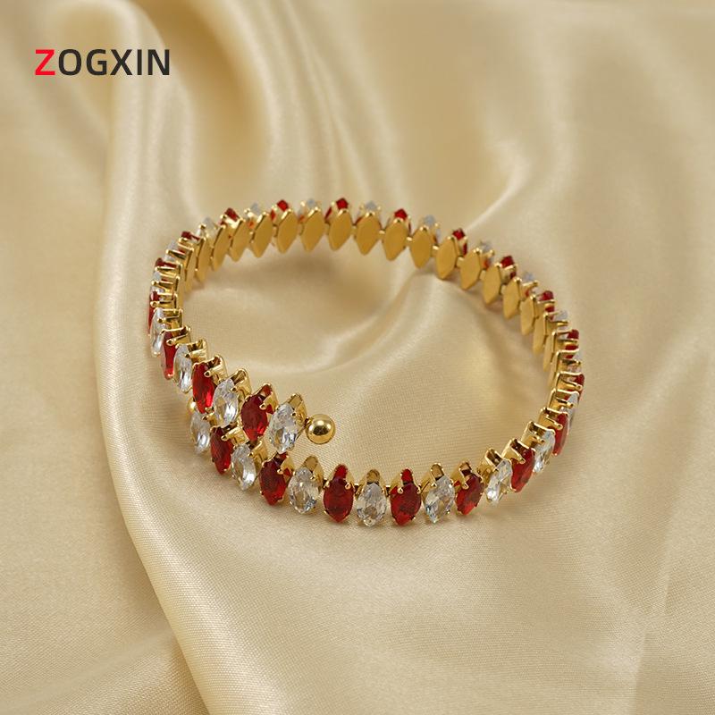 Европейский и американский браслет из нержавеющей стали с 18-каратным золотым покрытием, регулируемый, с геометрическим дизайном, с цирконом для женщин