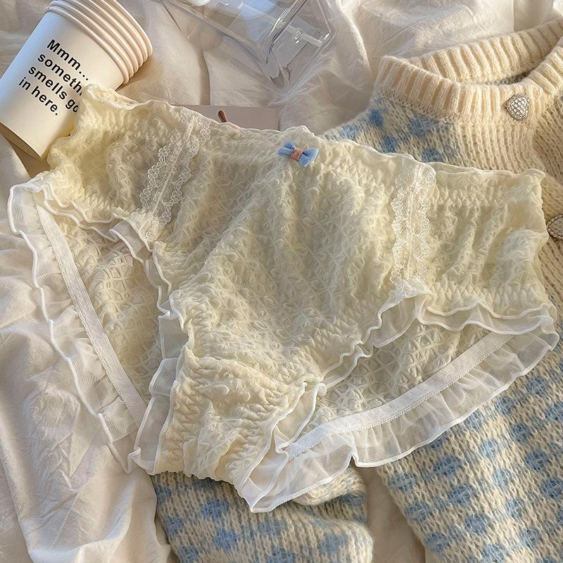 Plus Size Panties Cute Underwear Women's Panties Waist Lift Hip Sexy Breathable Bow Lace Triangle Briefs